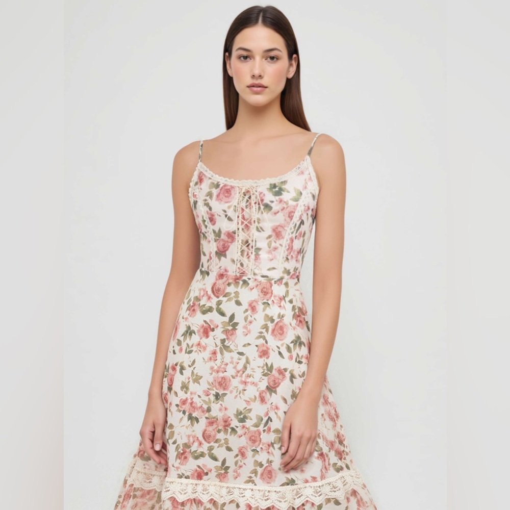 Cider Floral Cottagecore Lace Trim Maxi Dress NWT Size M - Picture 2 of 10
